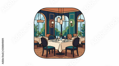 A sophisticated dining room with tables set for dinner