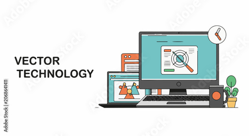 Vector illustration of technology with computer and laptop