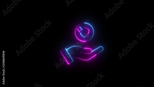 Animated black line icon of hand tossing a coin that morphs into a shield and key symbol. Represents financial safety, savings protection, Isolated illustration on dark background..