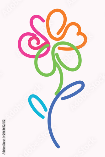 Colorful abstract continuous line art flower illustration on a clean light background for design