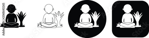 Fotografie Of a person sitting in a meditative pose next to a plant, in silhouette, outline