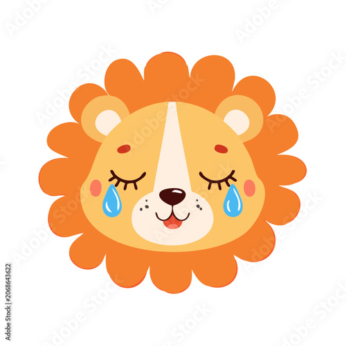 Cute cartoon lion face with tears