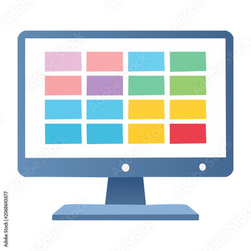 Flat design computer monitor icon with colorful screen