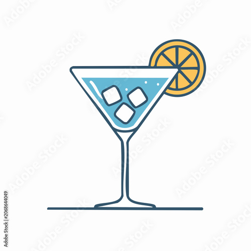 Cocktail with Ice and Lemon Slice