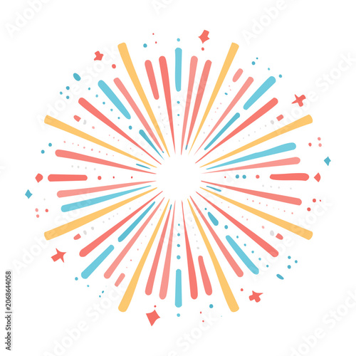 Colorful abstract firework burst with confetti and stars