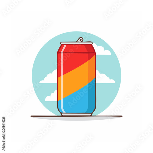Colorful soda can flat illustration on light blue background