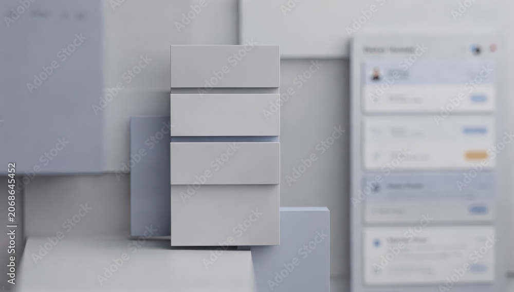 Fototapeta premium Medium shot capturing a compact multitenant dashboard interface with sharply focused organization list and blurred detailed role and access controls to convey simplicity.