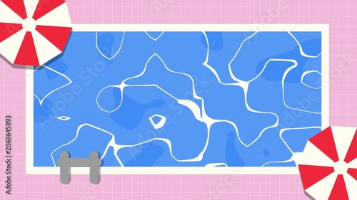 Summer Swimming Pool Top View Background with Umbrella and Water Surface Illustration