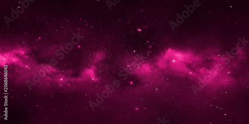 Vibrant pink nebula and stardust fill the darkness of deep space, creating a visually stunning and cosmic backdrop.