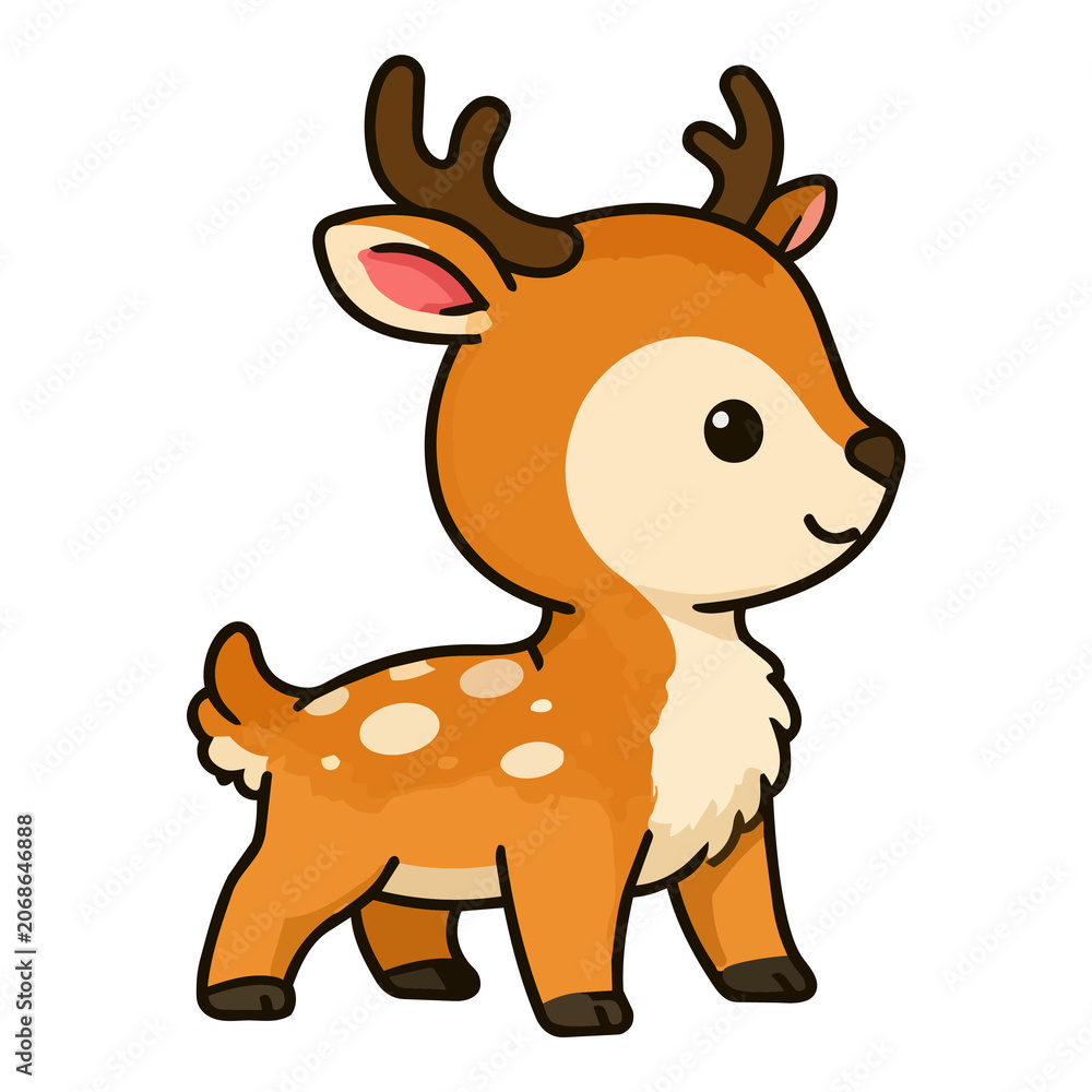 Obraz premium Kawaii and Cute Deer Illustration