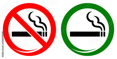Foto Smoking and no smoking icon set for cigarette, tobacco, smoke, prohibition and restriction signs