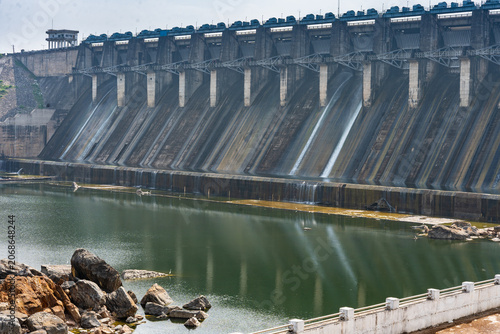 Massive Hydroelectric Dam Structure with Water Flowing Down, Banswara, Udaipur, Rajasthan
