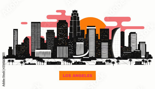 Fotografija Very beautiful skyline of Los Angeles during sunset featuring illuminated skyscr