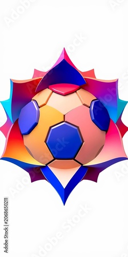 Abstract geometric shape resembling a soccer ball with curved lines and pointed tips, patterns, ||shapes