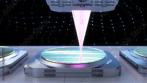 3d rendering EUV lithography systems with silicon wafers for semiconductor manufacturing isolated on black background 4k footage