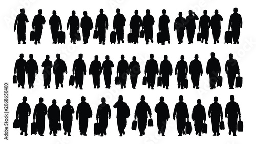 Tableau sur toile Collection of business people walking with briefcases in a black silhouette pers