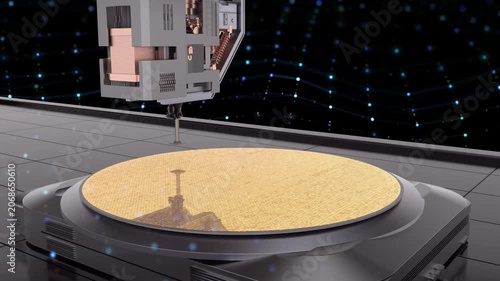 3d rendering close up silicon wafers with robotic arms for semiconductor manufacturing 4k footage