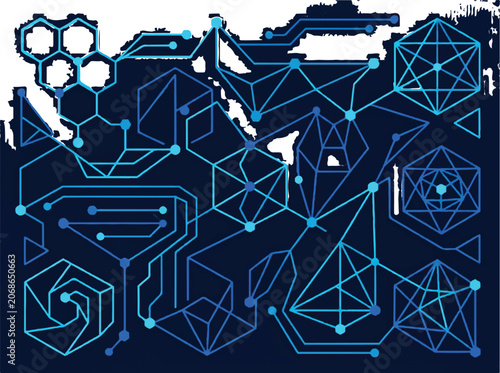 Abstract Blue Digital Network Background with Geometric Connections and Futuristic Data Circuitry Patterns