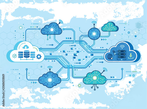 Cloud Computing Network and Database Storage Technology Concept Vector Illustration