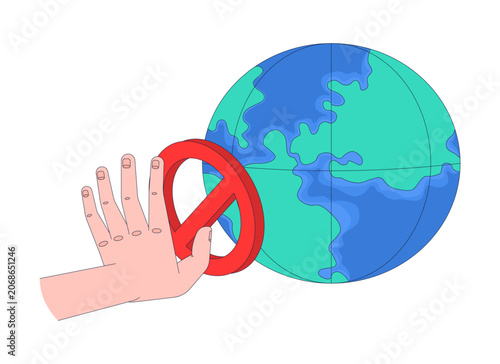 фотографія Hand pressing prohibition sign against globe 2D illustration concept