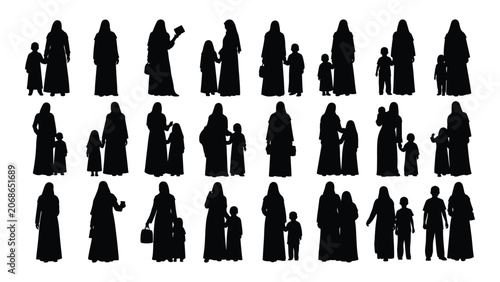 Quadro su tela Collection Of Black Silhouette Figures Wearing Traditional Robes And Headscarves
