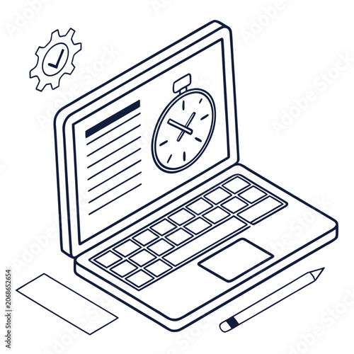 Laptop Schedule Line Icon – Online Calendar Planning Vector
