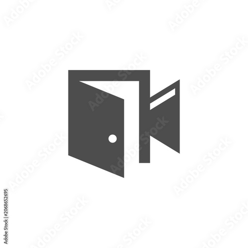 An open door with a video camera icon.
