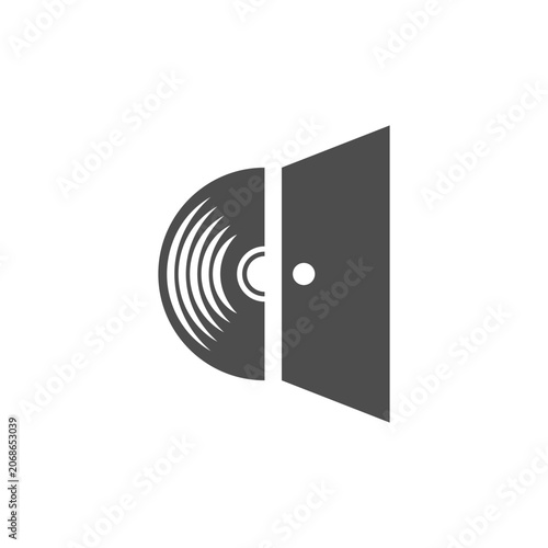 A stylized open door reveals a vinyl record.
