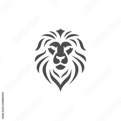 A graphic illustration of a lion's head with a stylized mane.