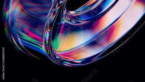 Abstract Glass Dispersion Iridescent Twisted Shape 3D Render