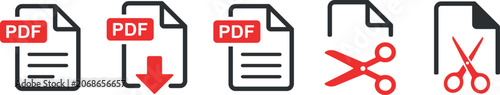 Fotografie PDF documents and scissors icons for editing and downloading files online