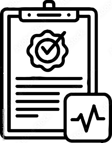 Medical clipboard with checkmark and heart rate icon