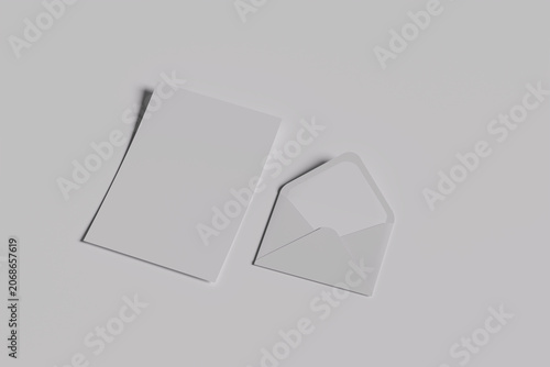 Blank Invitation Card with Open Envelope Mockup Template