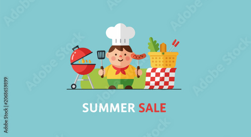 Summer Picnic and Outdoor Barbecue Background with Striped Pattern