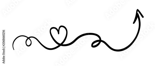 Fotografie Hand drawn arrow with heart shape incorporated into the curve on transparent or