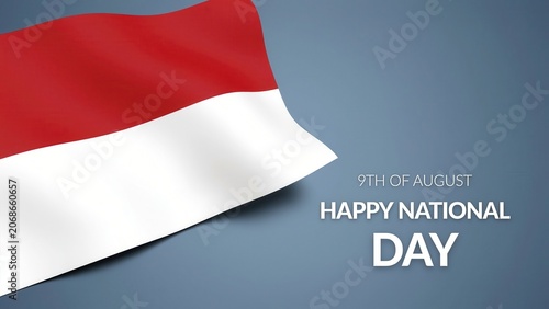 Happy Singapore National Day on 9th of August with waving red and white flag