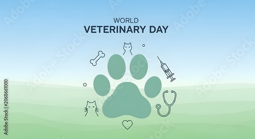 Veterinary day with paw print, medical and soft gradient background