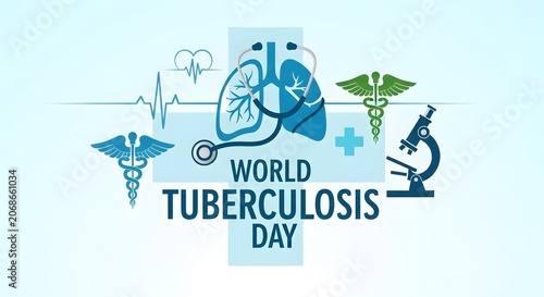 Tuberculosis day poster with lungs, stethoscope, and medical symbols