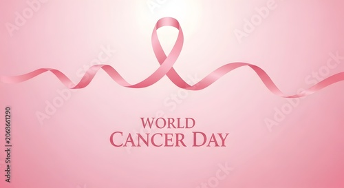 Cancer day awareness with pink ribbon and text health