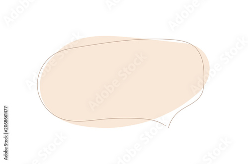 Minimalist speech bubble with soft peach background and thin outline on transparent or white background