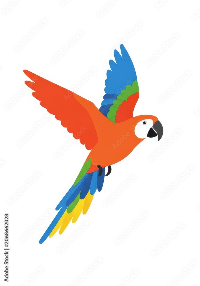 Fototapeta premium Colorful Macaw Parrot Flying Illustration - Vibrant Tropical Bird Vector Art on White Background