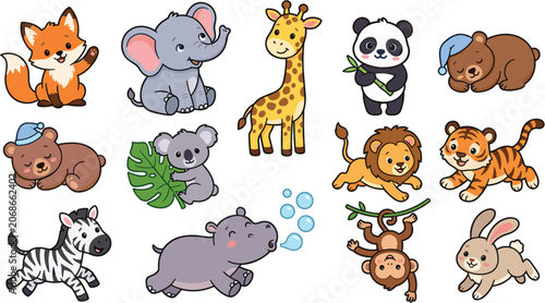 Photography Cute cartoon baby animal vector character set featuring safari jungle and forest