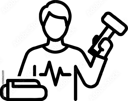 Healthcare worker holding reflex hammer and medical chart