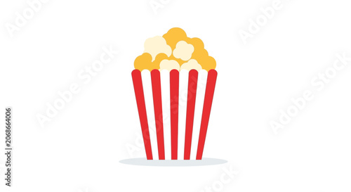 Popcorn in a red and white striped container flat vector illustration