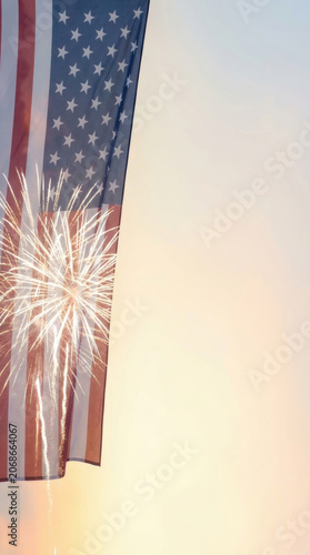 American flag fireworks celebrate patriotic holiday sky glow pride honor joy. 4th july united state america us independence. patriotic freedom liberty celebration, explosion background