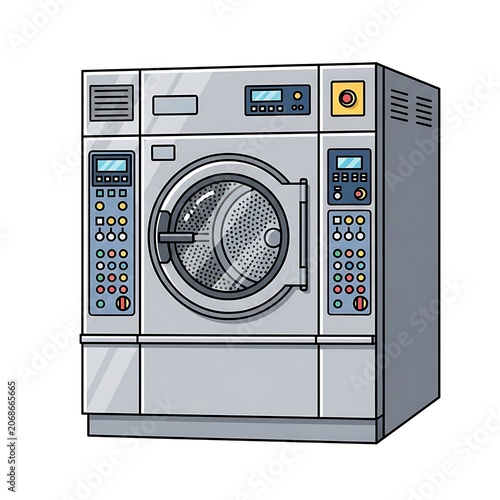 Modern stainless steel washing machine appliance front view.