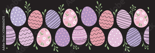 A charming collection of decorative Easter eggs with floral and striped patterns on transparent background