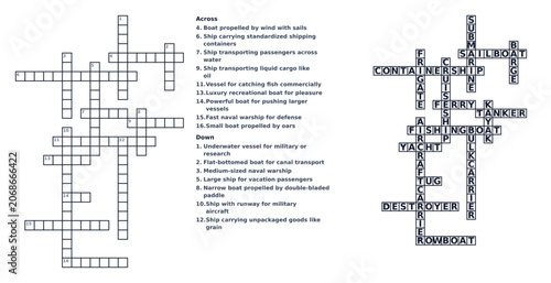 Crossword puzzle layout with clues and filled answers on paper  