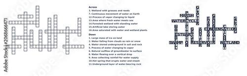 Crossword puzzles with clues and answers on white background  