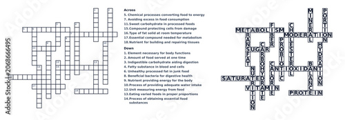 Crossword puzzle with clues for various health terms and concepts  
